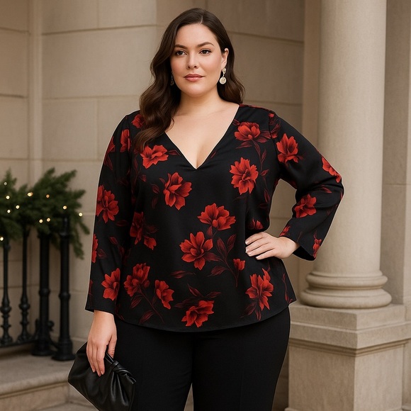 Ava & Viv Tops - 🌺 Ava & Viv Women’s Plus Size Floral V-Neck Blouse 🌺